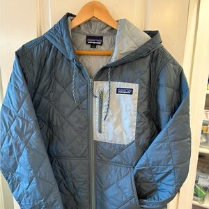 Patagonia Green Quilted Hooded Bomber Jacket with Light Green Pocket